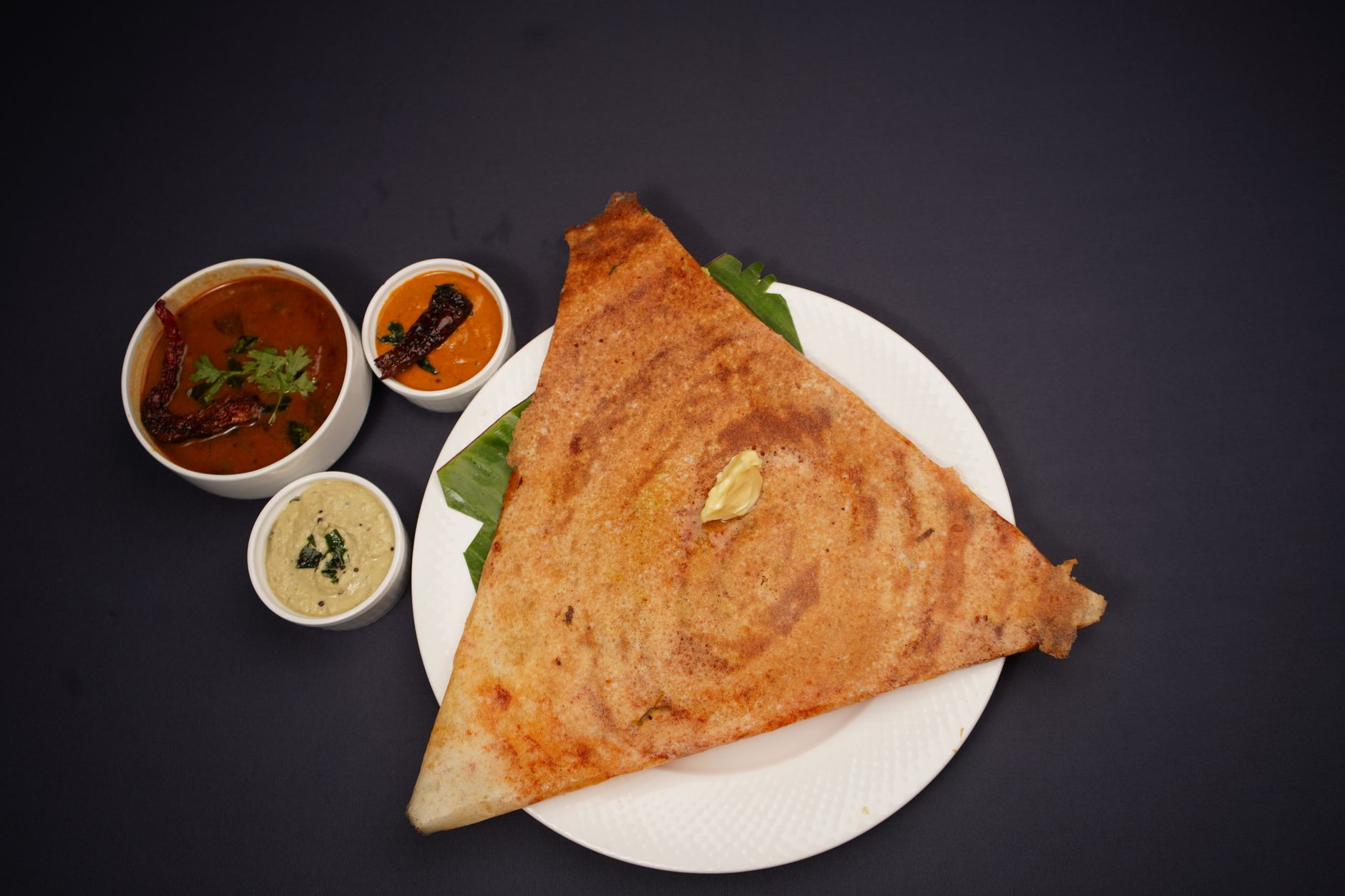 South Indian breakfast spread with idli, vada and dosa
