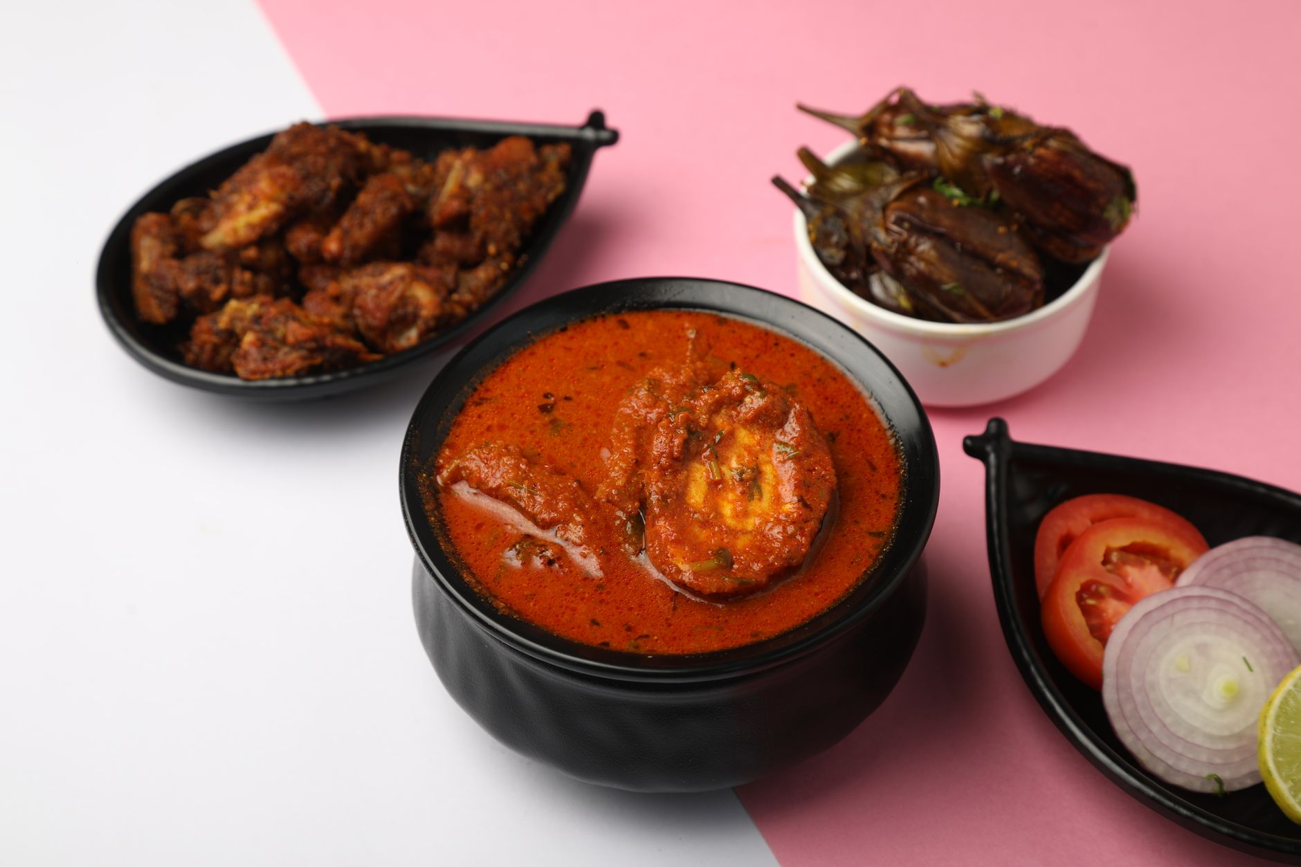 Traditional South Indian non-vegetarian food spread