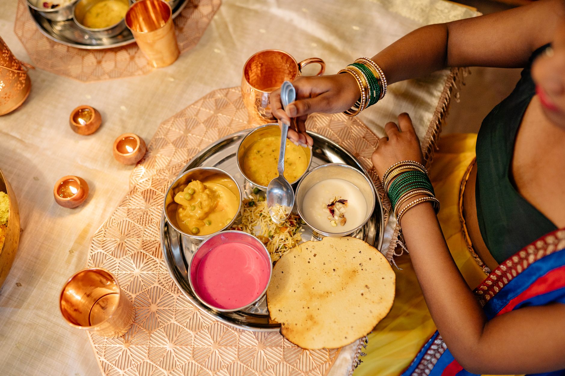 Traditional South Indian lunch feast on a plate