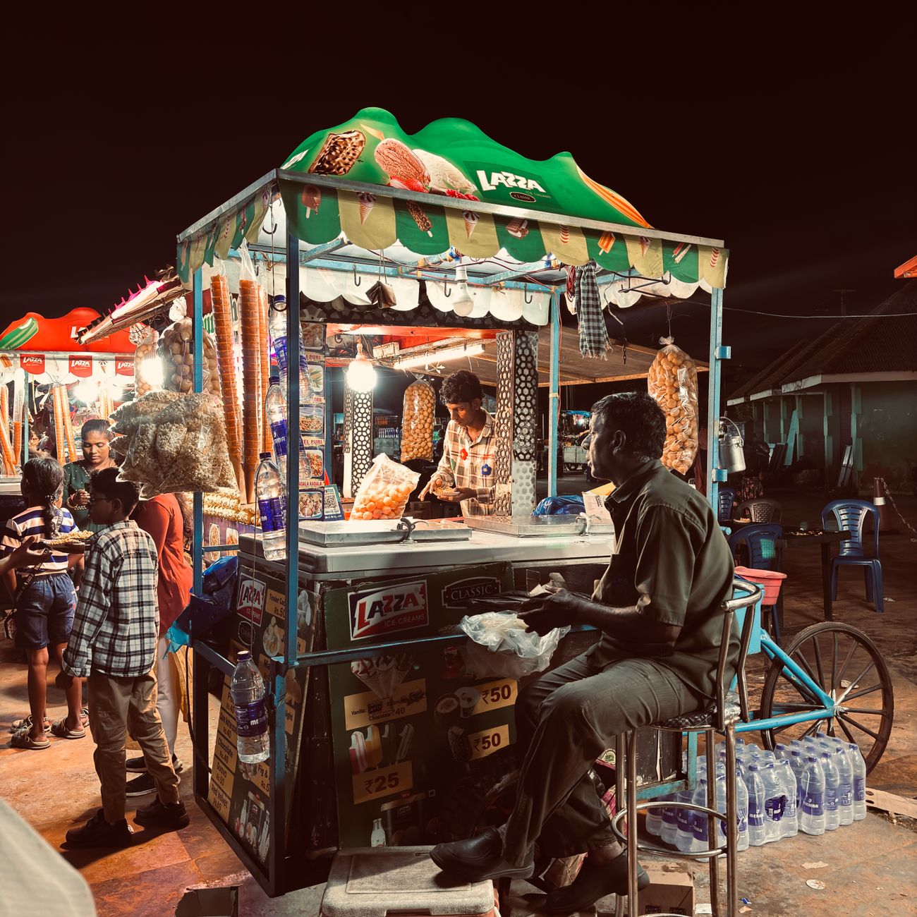Traditional Indian sweets displayed at a stall