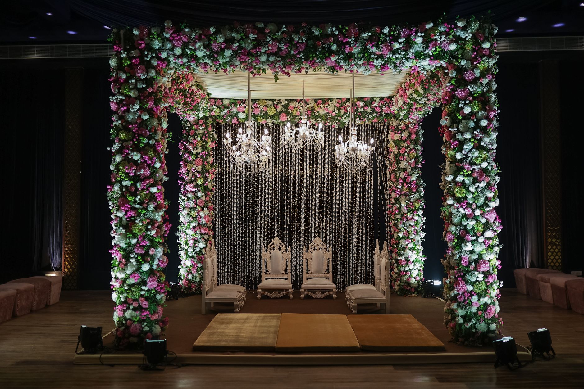 Decorated wedding mandap with flowers
