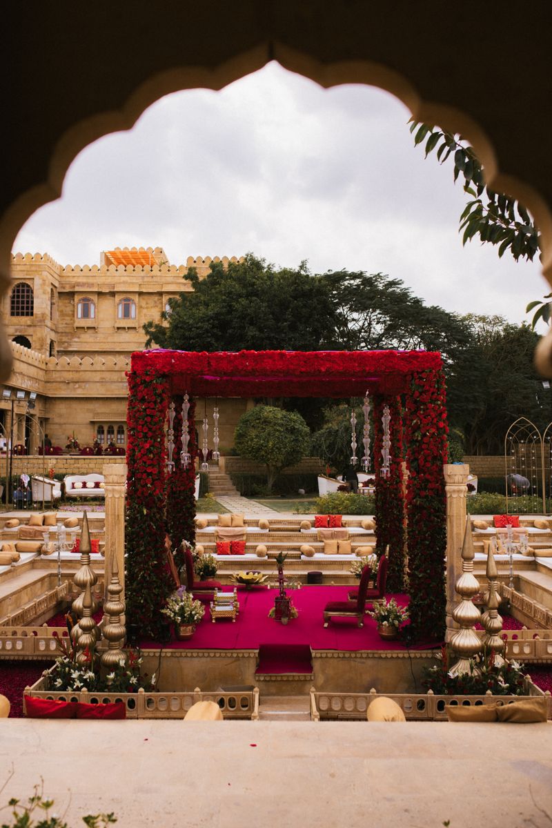 Traditional Indian wedding mandap decorated with flowers