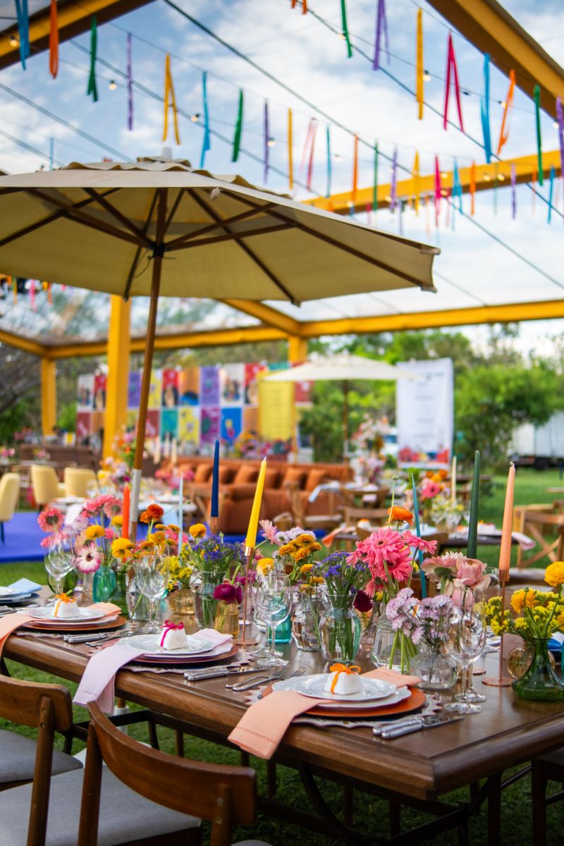 Event decor being carefully arranged ahead of a celebration