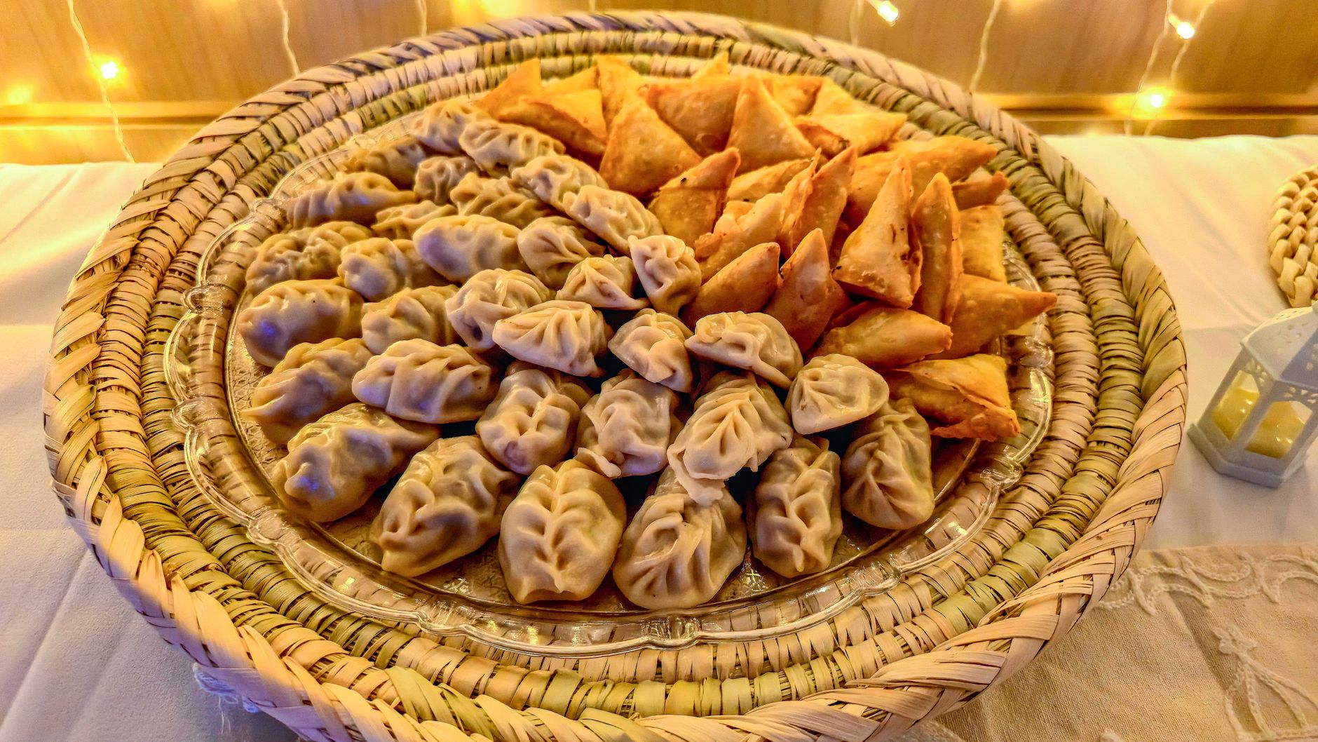 Festive catering spread representing The Grand Aura's catering